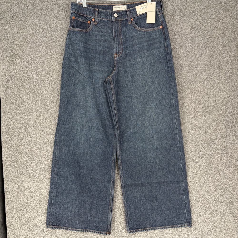 Abercrombie & Fitch High Rise Wide Leg Jeans Dark Wash Size 29 NWT